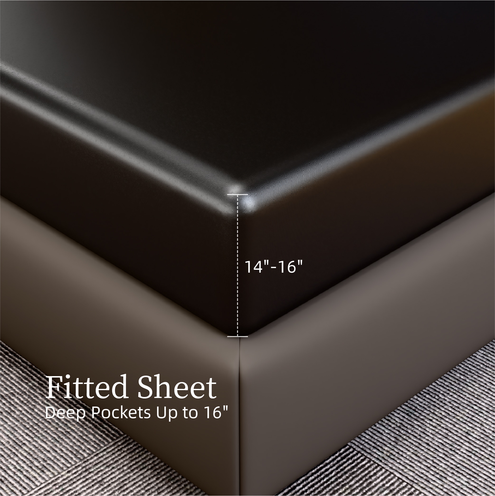 Satin Bed Sheets, King Size Sheets Set, 4 Pcs Silky Bedding Set With 15 Inches Deep Pocket For Mattress (King, Black)_voghion.com